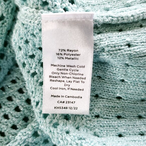 Talbots Open Knit Sweater LP Metallic Light Green Pullover - Picture 4 of 4